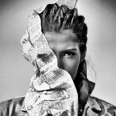 Pooja Mor high end fashion model with scarf in B&W photo